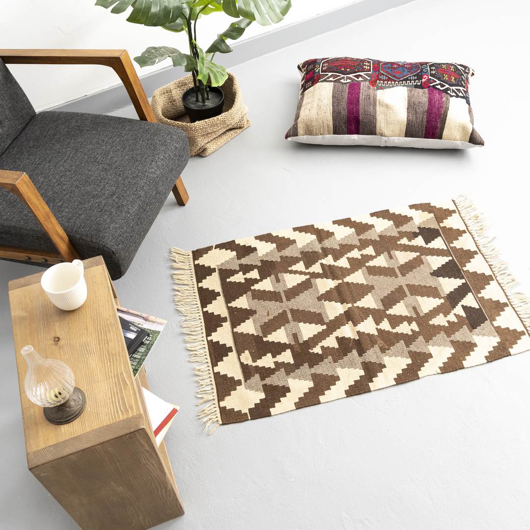 Oriental Kilim Anatolian Handmade Wool On Wool 74 X 104 Cm - 2' 6'' X 3' 5'' Brown C005 ER01