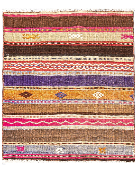 Oriental Kilim Anatolian Handmade Wool On Wool 74 X 83 Cm - 2' 6'' X 2' 9'' Multicolor C016 ER01