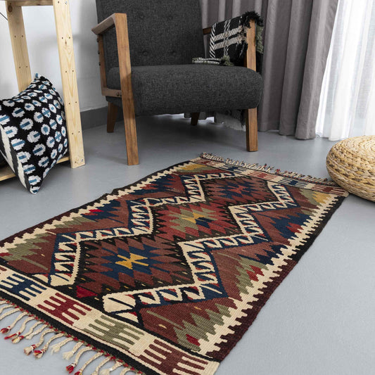 Oriental Kilim Anatolian Handmade Wool On Wool 75 X 119 Cm - 2' 6'' X 3' 11'' Multicolor C016 ER01