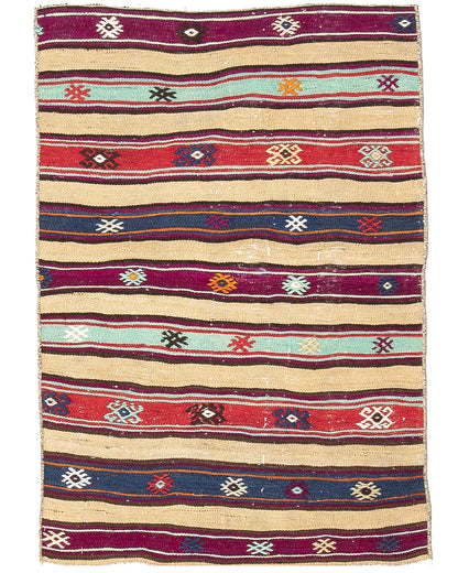 Oriental Kilim Anatolian Handmade Wool On Wool 76 X 110 Cm - 2' 6'' X 3' 8'' Multicolor C016 ER01