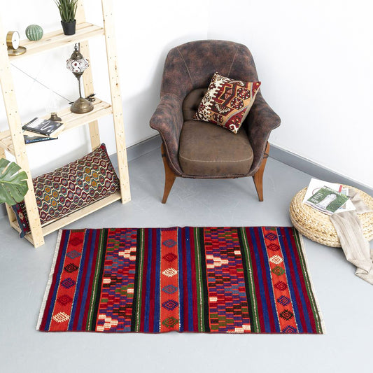 Oriental Kilim Anatolian Handmade Wool On Wool 90 X 150 Cm - 3' X 5' Multicolor C016 ER01