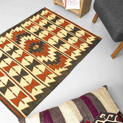 Oriental Kilim Anatolian Handmade Wool On Wool 100 X 135 Cm - 3' 4'' X 4' 6'' Red C014 ER01
