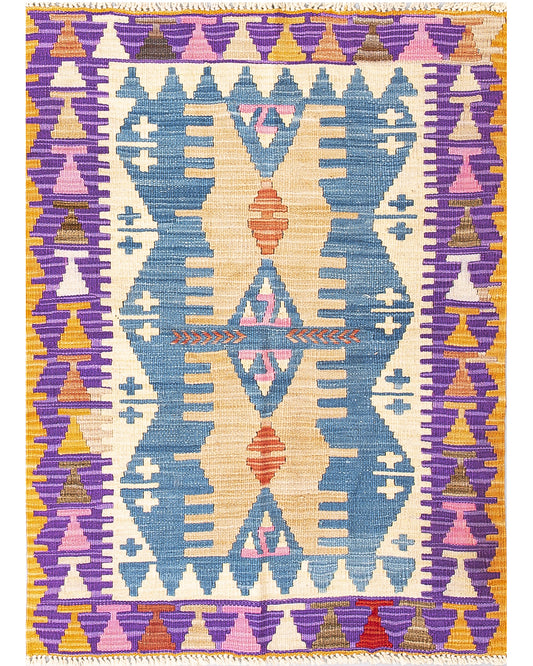 Oriental Kilim Anatolian Handmade Wool On Wool 101 X 134 Cm - 3' 4'' X 4' 5'' Purple C017 ER01