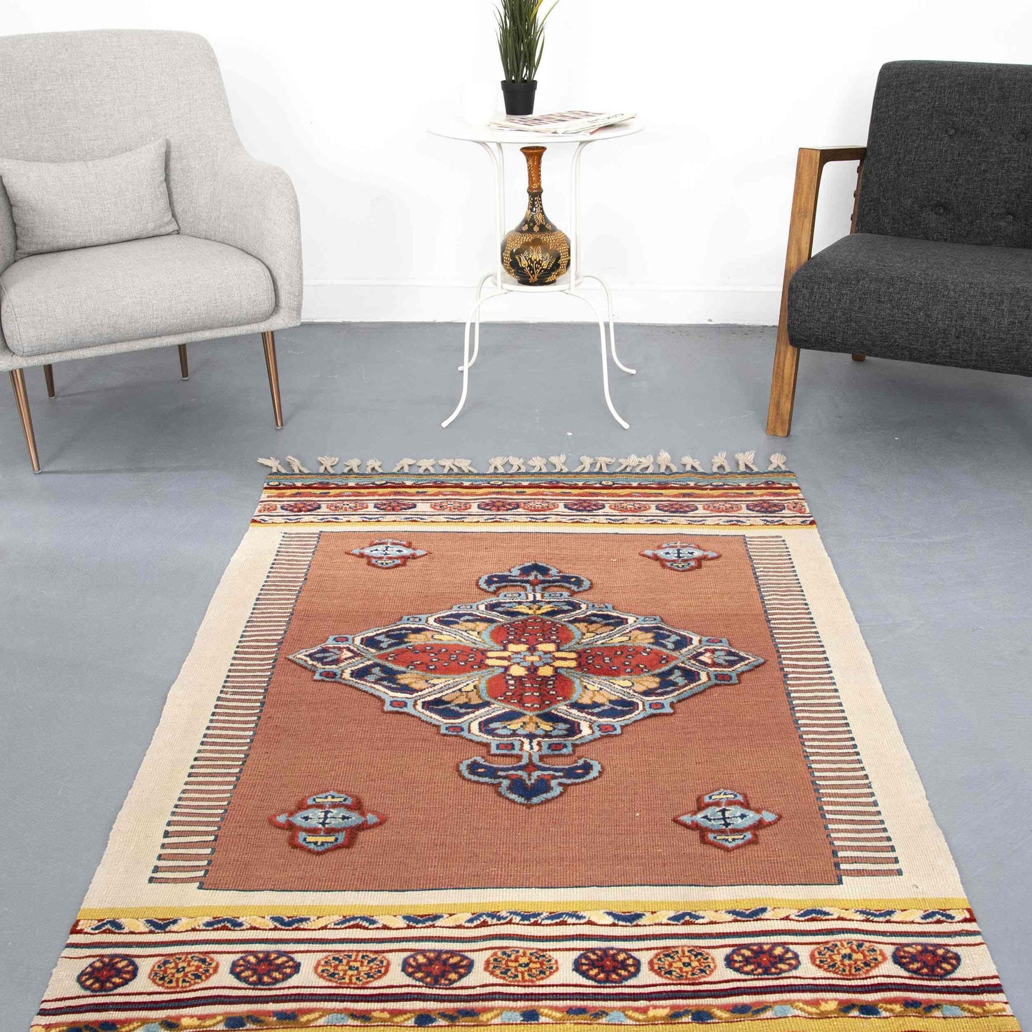 Oriental Kilim Anatolian Handmade Wool On Wool 110 x 164 Cm - 3' 8'' x 5' 5'' Pink C004 ER01