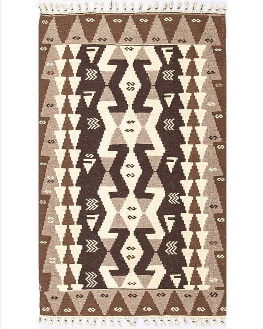 Kilim oriental de Anatolia, hecho a mano, de lana sobre lana, 111 x 178 cm, marrón C005 ER01