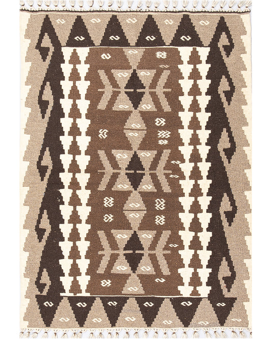 Kilim oriental de Anatolia, hecho a mano, de lana sobre lana, 115 x 155 cm, marrón C005 ER01