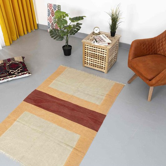 Oriental Kilim Anatolian Handmade Wool On Wool 116 X 170 Cm - 3' 10'' X 5' 7'' Orange C011 ER01