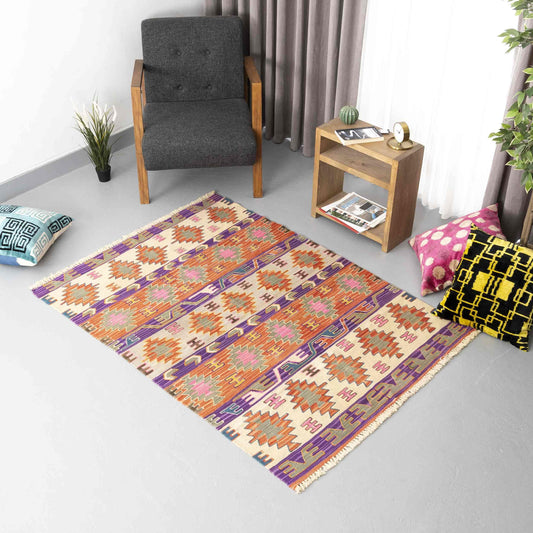 Oriental Kilim Anatolian Handmade Wool On Wool 125 X 170 Cm - 4' 2'' X 5' 7'' Purple C017 ER01