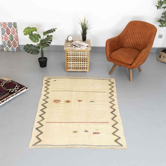 Oriental Kilim Anatolian Handmade Wool On Wool 126 X 184 Cm - 4' 2'' X 6' 1'' Sand C007 ER01