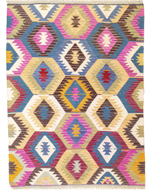 Oriental Kilim Anatolian Handmade Wool On Wool 133 X 177 Cm - 4' 5'' X 5' 10'' Multicolor C016 ER01