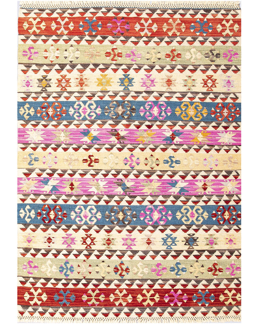 Oriental Kilim Anatolian Handmade Wool On Wool 133 X 180 Cm - 4' 5'' X 5' 11'' Multicolor C016 ER01