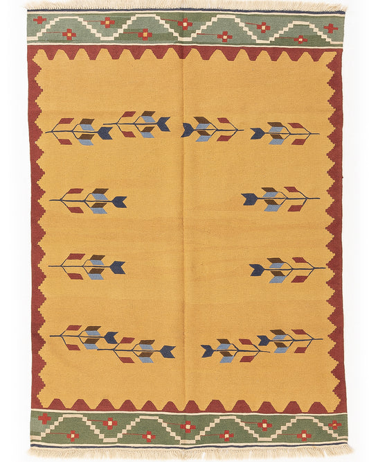 Oriental Kilim Anatolian Handmade Wool On Wool 152 X 203 Cm - 5' X 6' 8'' Yellow C006 ER12