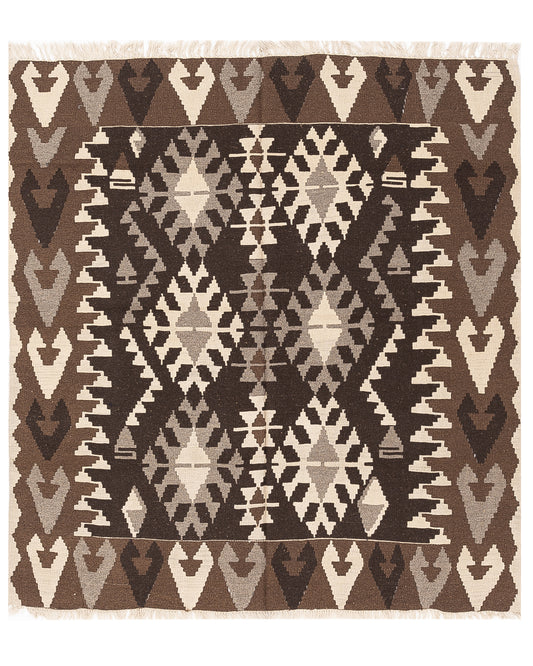 Oriental Kilim Anatolian Handmade Wool On Wool 178 X 195 Cm - 5' 11'' X 6' 5'' Brown C005 ER12