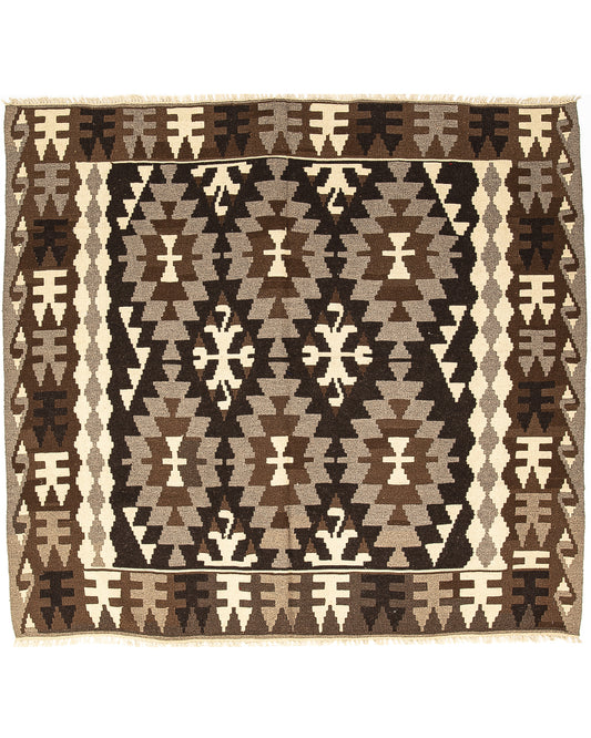 Oriental Kilim Anatolian Handmade Wool On Wool 186 X 204 Cm - 6' 2'' X 6' 9'' Brown C005 ER12