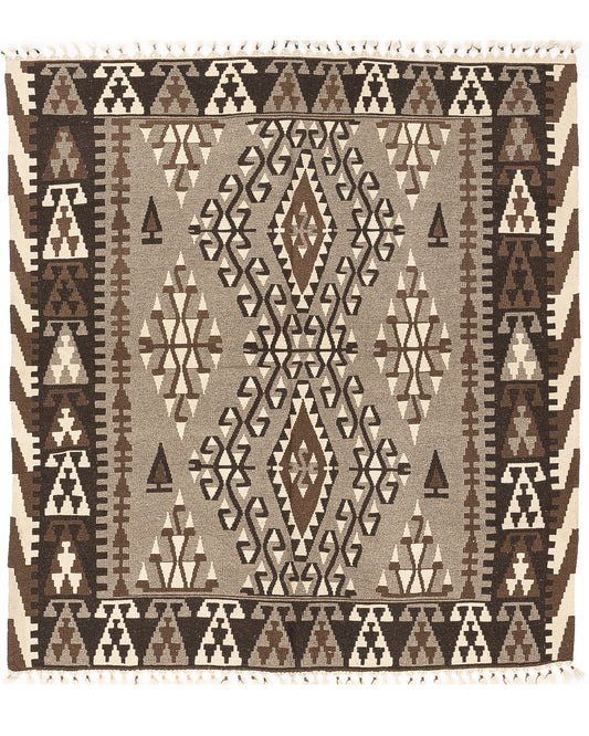 Oriental Kilim Anatolian Handmade Wool On Wool 193 X 205 Cm - 6' 4'' X 6' 9'' Brown C005 ER12