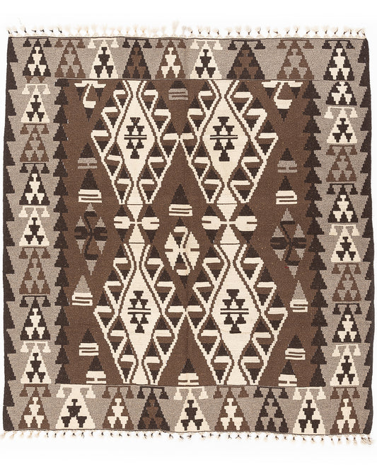 Kilim oriental de Anatolia, hecho a mano, de lana sobre lana, 200 x 215 cm, marrón C005 ER12