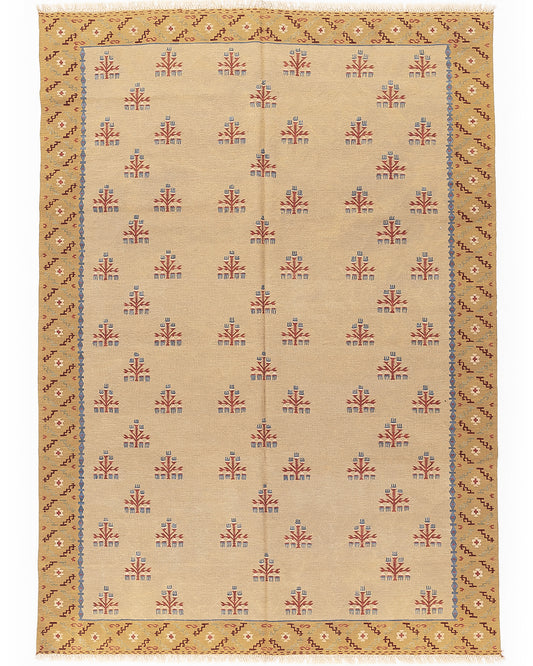 Oriental Kilim Anatolian Handmade Wool On Wool 203 X 288 Cm - 6' 8'' X 9' 6'' Sand C007 ER23