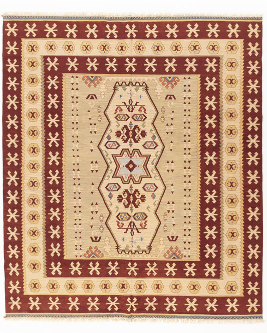 Oriental Kilim Anatolian Handmade Wool On Wool 253 X 297 Cm - 8' 4'' X 9' 9'' Sand C015 ER23