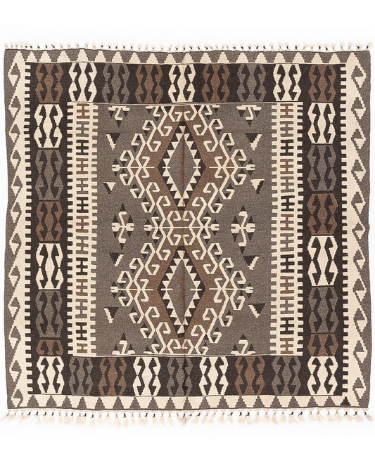 Oriental Kilim Anatolian Handmade Wool On Wool 292 X 297 Cm - 9' 7'' X 9' 9'' Brown C005 ER23