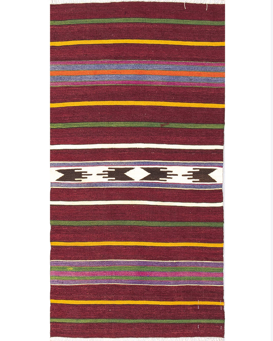 Kilim oriental de Anatolia, hecho a mano, de lana sobre lana, 60 x 122 cm, burdeos, C021 ER01