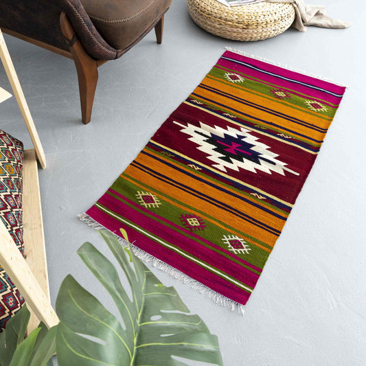 Oriental Kilim Anatolian Handmade Wool On Wool 61 X 121 Cm - 2' 1'' X 4' Multicolor C016 ER01