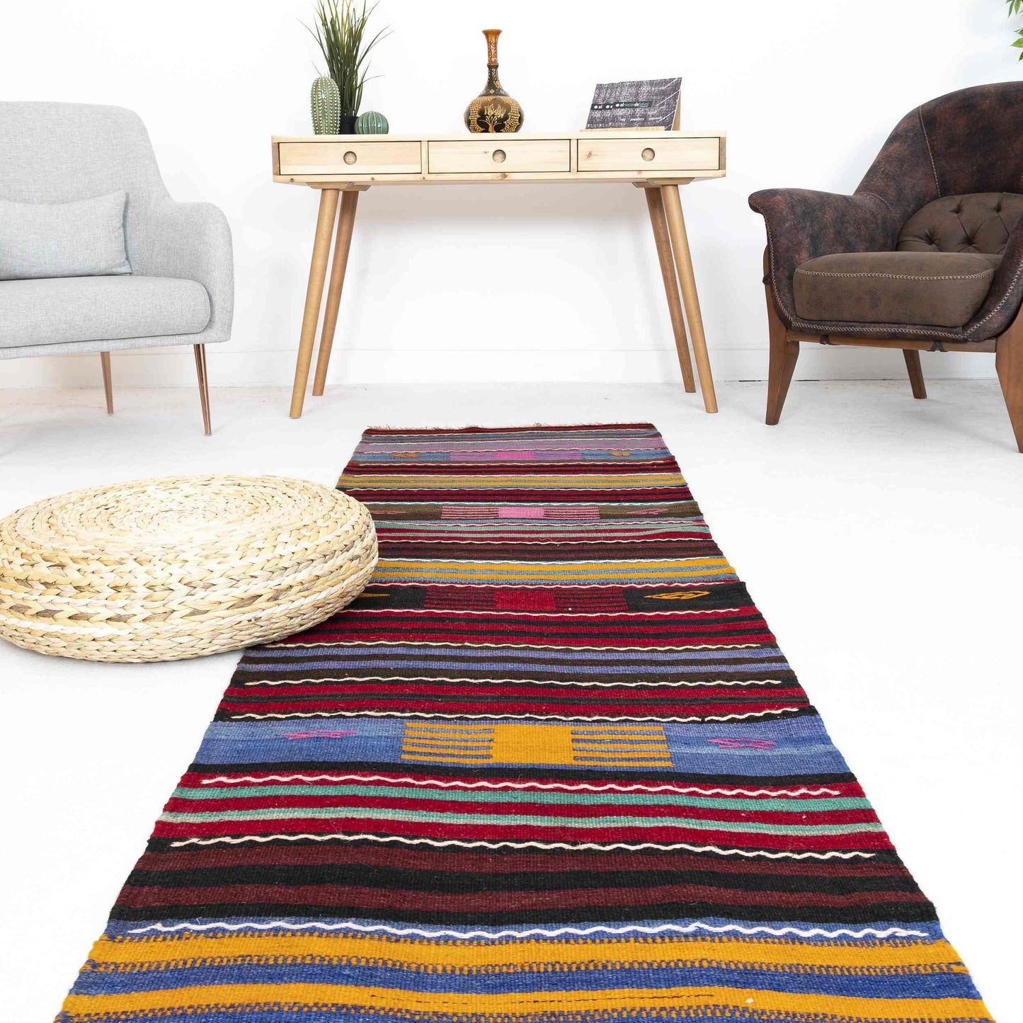 Oriental Kilim Anatolian Handmade Wool On Wool 69 x 361 Cm - 2' 4'' x 11' 11'' Pink C004 ER01