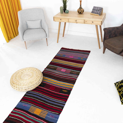 Oriental Kilim Anatolian Handmade Wool On Wool 69 x 361 Cm - 2' 4'' x 11' 11'' Pink C004 ER01