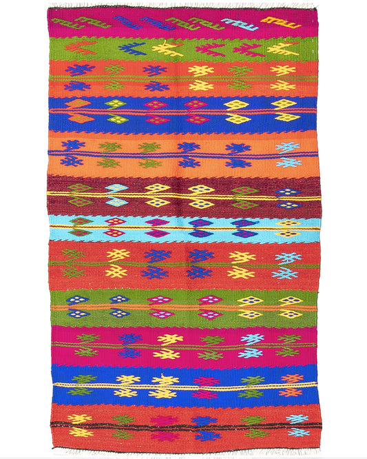 Oriental Kilim Anatolian Handmade Wool On Wool 80 X 140 Cm - 2' 8'' X 4' 8'' Multicolor C016 ER01