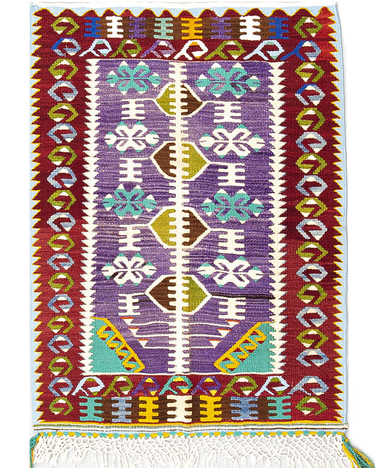 Kilim oriental de Anatolia, hecho a mano, de lana sobre lana, 82 x 110 cm, morado, C017 ER01