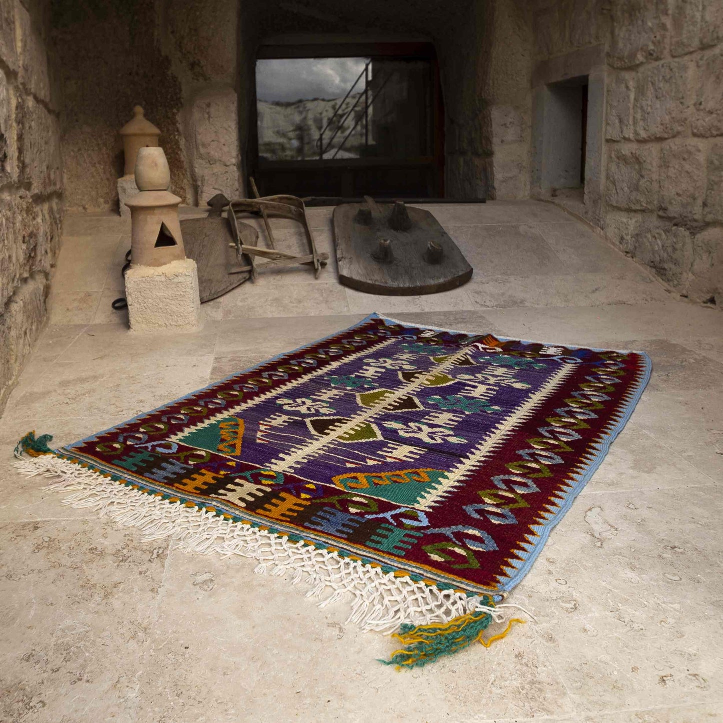 Kilim oriental de Anatolia, hecho a mano, de lana sobre lana, 82 x 110 cm, morado, C017 ER01