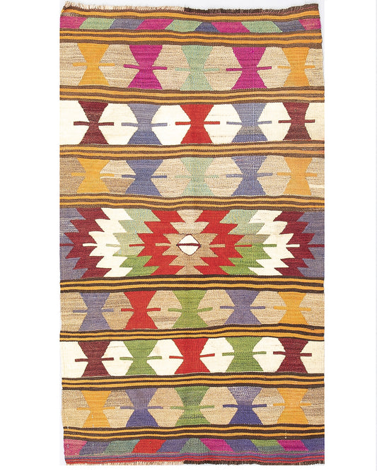 Oriental Kilim Anatolian Handmade Wool On Wool 83 X 144 Cm - 2' 9'' X 4' 9'' Multicolor C016 ER01