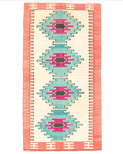 Oriental Kilim Anatolian Handmade Wool On Wool 84 X 161 Cm - 2' 10'' X 5' 4'' Turquosie C019 ER01