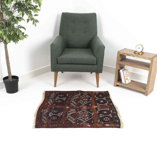 Kilim oriental de Anatolia, hecho a mano, de lana sobre lana, 87 x 90 cm, 2' 11'' x 3', marrón C005 ER01