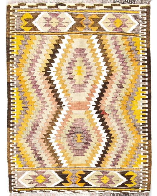Oriental Kilim Anatolian Handmade Wool On Wool 88 X 110 Cm - 2' 11'' X 3' 8'' Yellow C006 ER01