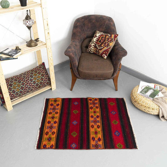 Oriental Kilim Anatolian Handmade Wool On Wool 88 X 110 Cm - 2' 11'' X 3' 8'' Burgundy C021 ER01