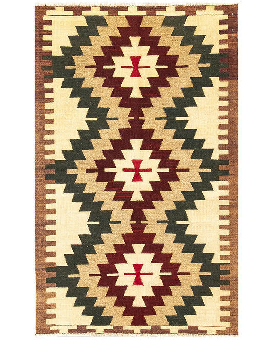 Oriental Kilim Anatolian Handmade Wool On Wool 88 X 138 Cm - 2' 11'' X 4' 7'' Sand C007 ER01