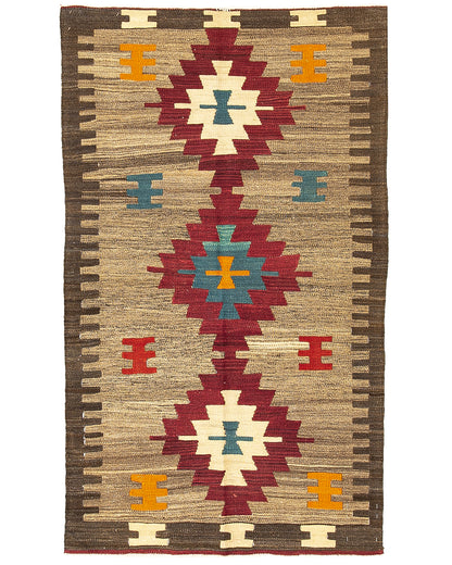 Oriental Kilim Anatolian Handmade Wool On Wool 88 X 150 Cm - 2' 11'' X 5' Brown C005 ER01