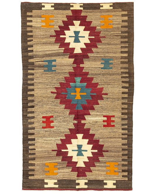 Oriental Kilim Anatolian Handmade Wool On Wool 88 X 150 Cm - 2' 11'' X 5' Brown C005 ER01