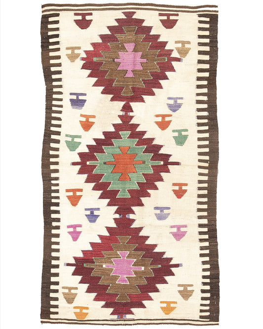 Kilim oriental de Anatolia, hecho a mano, de lana sobre lana, 88 x 164 cm, 2' 11'' x 5' 5'', arena C007 ER01