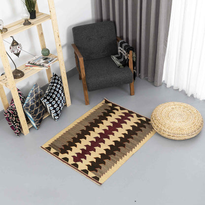 Oriental Kilim Anatolian Handmade Wool On Wool 89 x 111 Cm - 3' x 3' 8'' Brown C005 ER01