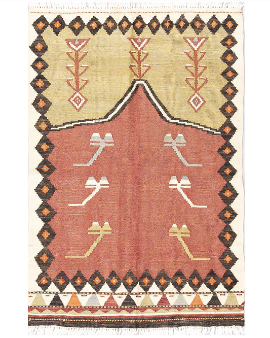 Oriental Kilim Anatolian Handmade Wool On Wool 89 X 135 Cm - 3' X 4' 6'' Red C014 ER01