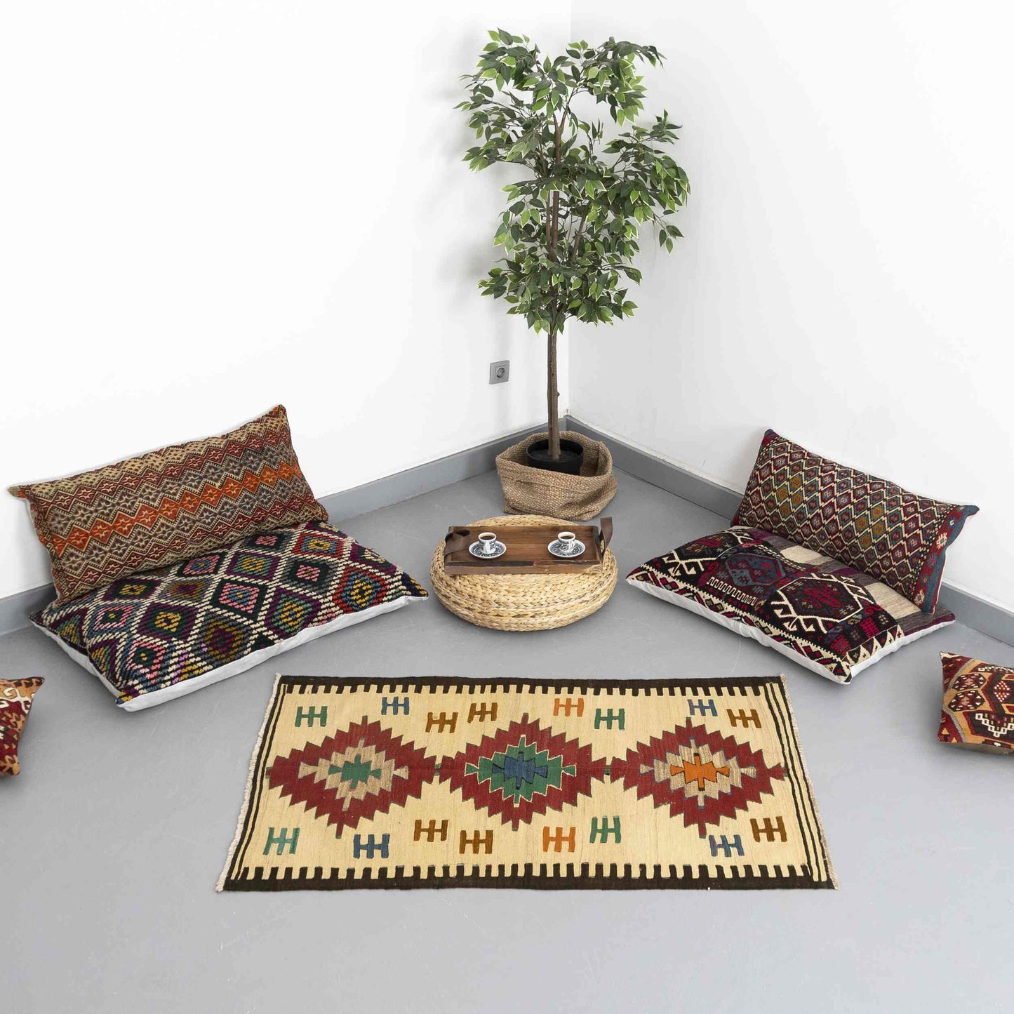 Oriental Kilim Anatolian Handmade Wool On Wool 90 x 145 Cm - 3' x 4' 10'' Sand C007 ER01