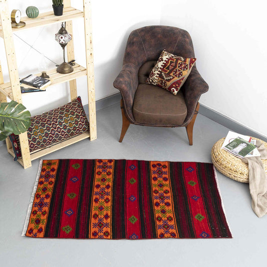 Oriental Kilim Anatolian Handmade Wool On Wool 90 X 147 Cm - 3' X 4' 10'' Burgundy C021 ER01