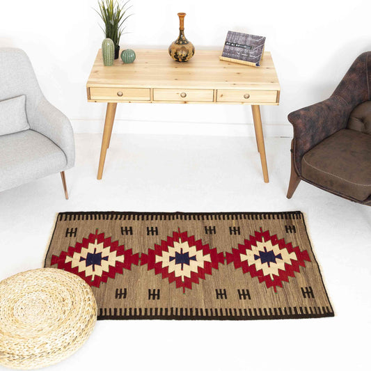 Oriental Kilim Anatolian Handmade Wool On Wool 90 x 160 Cm - 3' x 5' 3'' Brown C005 ER01