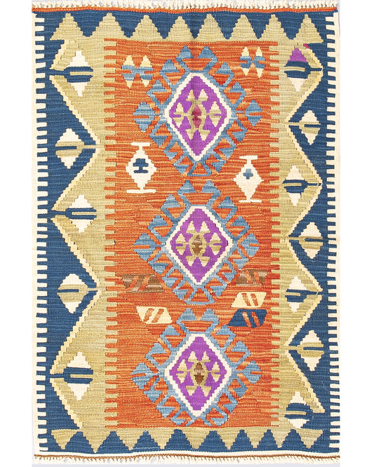 Oriental Kilim Anatolian Handmade Wool On Wool 97 X 139 Cm - 3' 3'' X 4' 7'' Orange C011 ER01