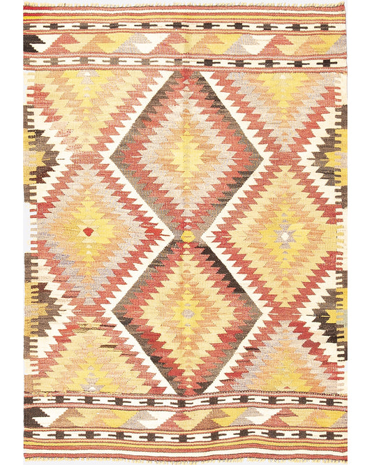 Oriental Kilim Anatolian Handmade Wool On Wool 98 X 136 Cm - 3' 3'' X 4' 6'' Yellow C006 ER01