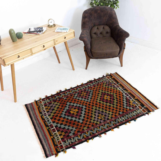 Oriental Kilim Cicim Handmade Wool On Wool 102 X 160 Cm - 3' 5'' X 5' 3'' Orange C011 ER01
