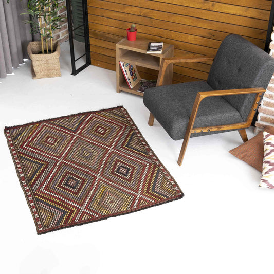 Oriental Kilim Cicim Handmade Wool On Wool 118 X 140 Cm - 3' 11'' X 4' 8'' Red C014 ER01