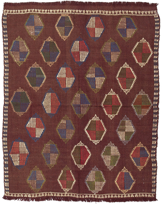 Oriental Kilim Cicim Handmade Wool On Wool 124 X 157 Cm - 4' 1'' X 5' 2'' Brown C005 ER01