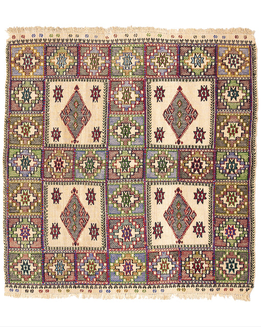 Oriental Kilim Cicim Handmade Wool On Wool 130 X 140 Cm - 4' 4'' X 4' 8'' Multicolor C016 ER01